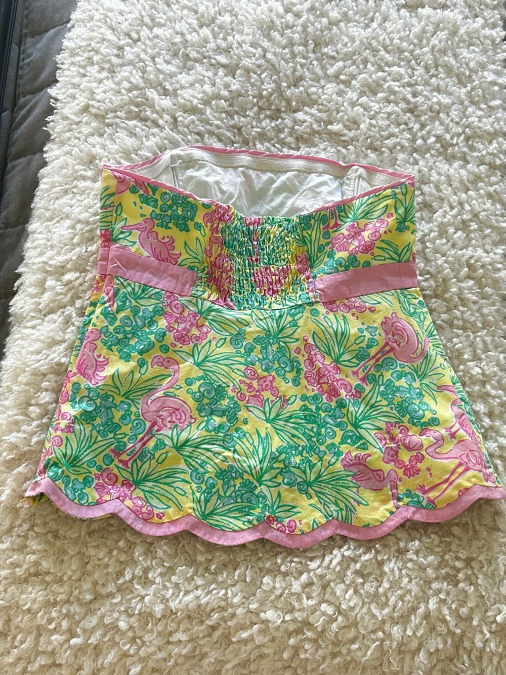 LILLY PULITZER PINK GREEN FLAMINGO STRAPLESS TOP SIZE 2 - Picture 7 of 9